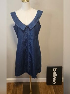 Lumiere Blue Denim Sleeveless Button-Front Mini Dress Large 🌞